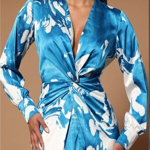 Melissa Satin Maxi Dress - Blue and White Wrap Dress